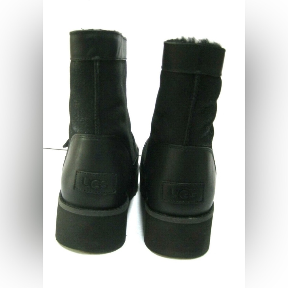 UGG CLASSIC MOTO PUNK MINI BLACK BOMBER SUEDE PLATFORM ANKLE BOOTS WOMEN SIZE 9 - Picture 6 of 9